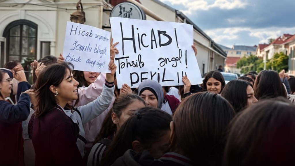Pupils gather in Baku during the school boycott over Azerbaijan hijab restrictions