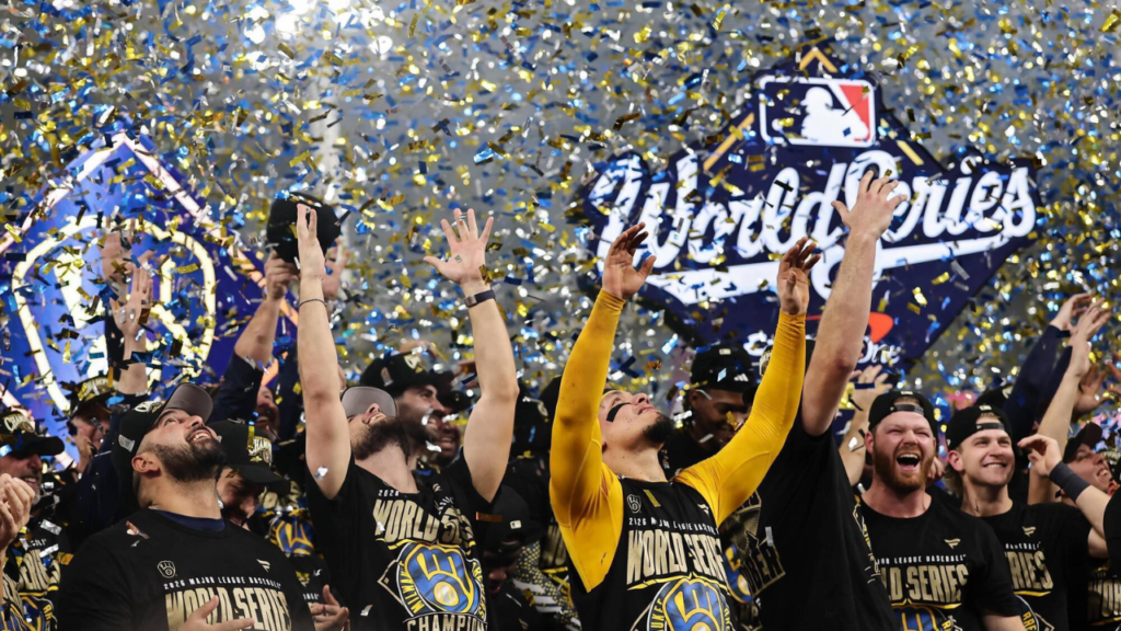 Brewers win World Series as Milwaukee players celebrate on the field at Tropicana Field