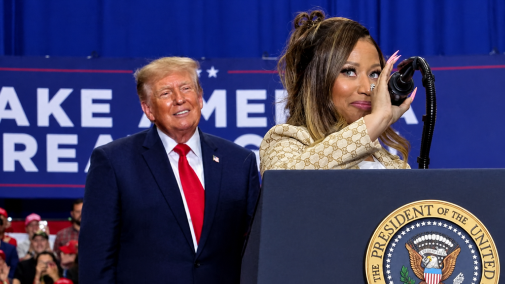 Nicki Minaj Trump rally onstage at McMorran Place in Port Huron, Michigan